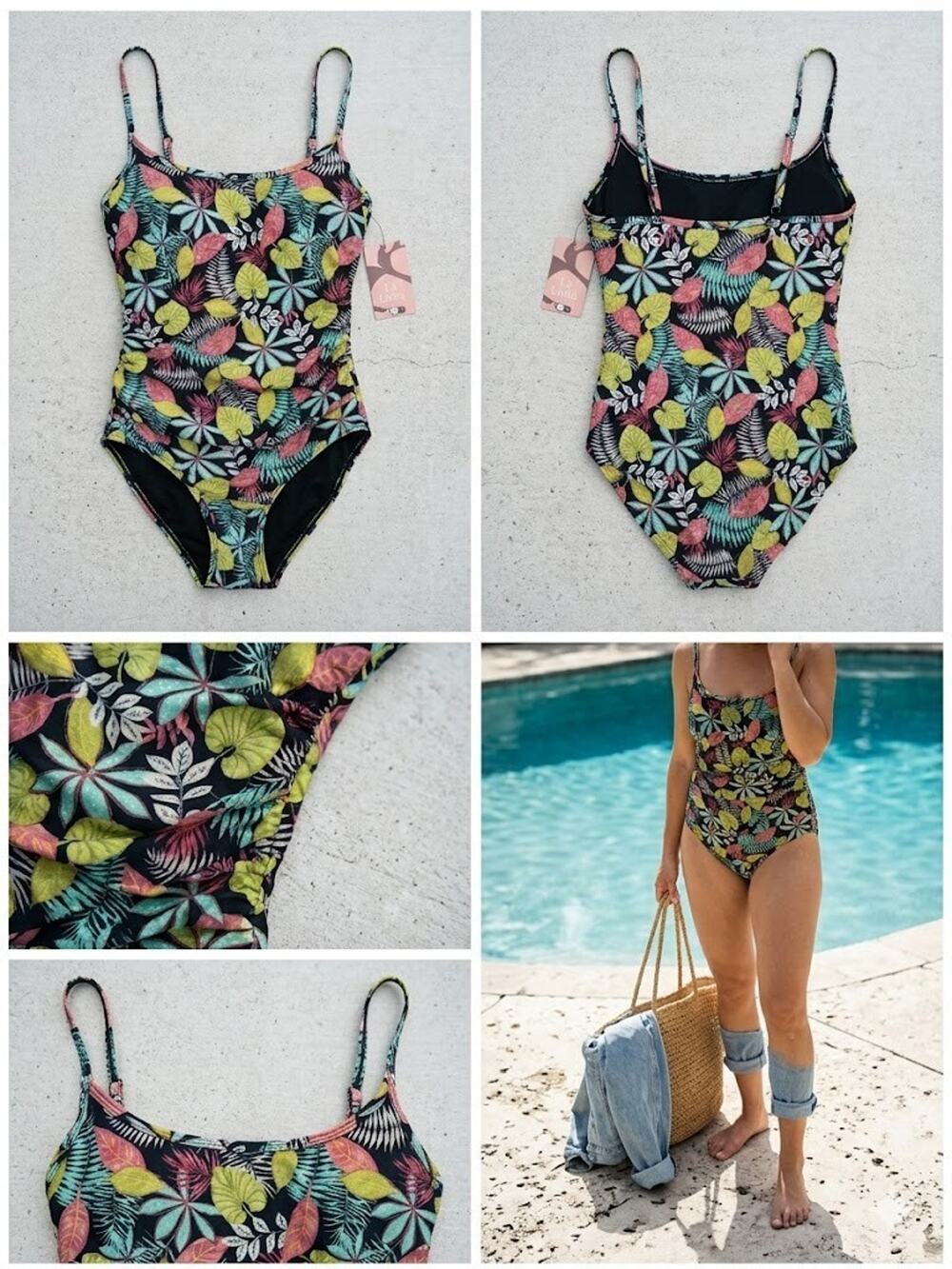 La Livita Tropical Leaf Ruched One-Piece Swimsuit